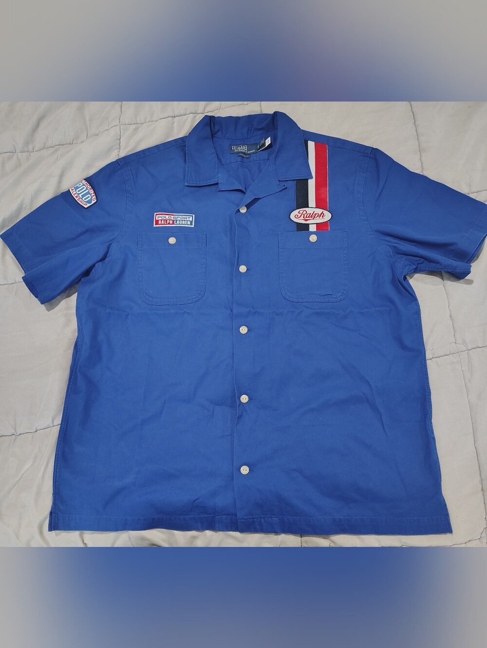 Polo Ralph Lauren Blue Button-Down with Red and White Racing Stripe Size XL